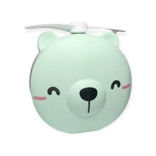 Портативный вентилятор Мишка с зеркалом и подсветкой (USB, режим 3 работы, компактный, аккумулятор) - Зеленый 51922239 фото