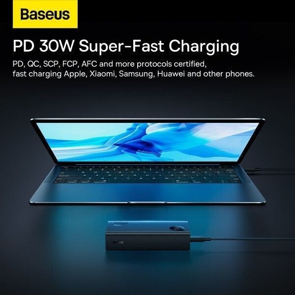 Повербанк Baseus Adaman 2 + кабель USB to Type-C, 0.3 метра (3A, 20000 мАч, 30Вт, Type-C x 2 USB-A, QC 3.0, быстрая зарядка) - Черный 57024282 фото