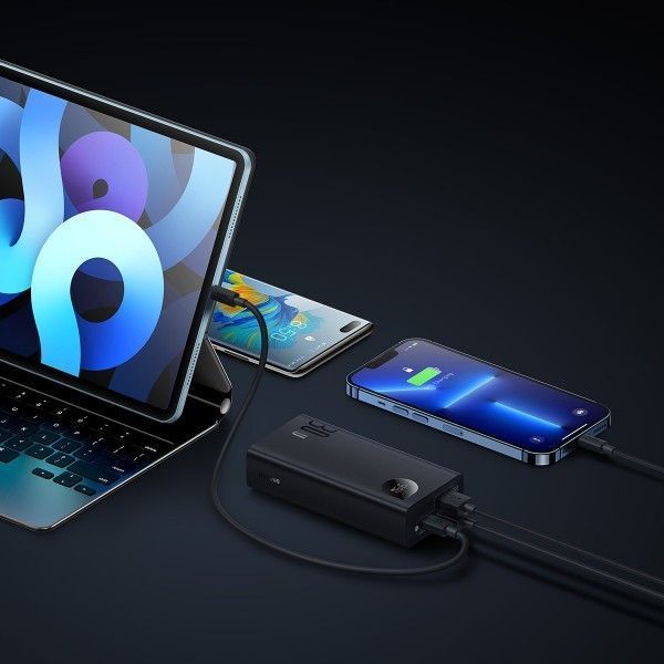 Повербанк Baseus Adaman 2 + кабель USB to Type-C, 0.3 метра (3A, 20000 мАч, 30Вт, Type-C x 2 USB-A, QC 3.0, быстрая зарядка) - Черный 57024282 фото