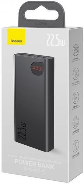 Повербанк Baseus Adaman Metal (20000 mAh PD 22.5W USB-C 2 x USB-A QC 3.0) - Чорний 752063 фото