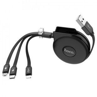 Универсальный кабель 3в1 Hoco U50 Lightning + TypeC + MicroUSB (1м, алюминиевый сплав, 2А) - Черный 53124718 фото