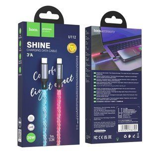 Кабель с RGB подсветкой Hoco U112 Shine Type-C to Type-C (3A, PD 60 Вт, 1 метр, тайпси) - Серый 66337442 фото