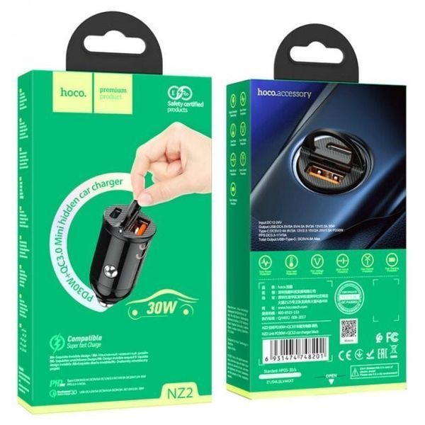 Автомобильное зарядное устройство Hoco NZ2 Link PD30W+QC3.0 (USB Type-C, USB Type-A) - Черный 750529 фото